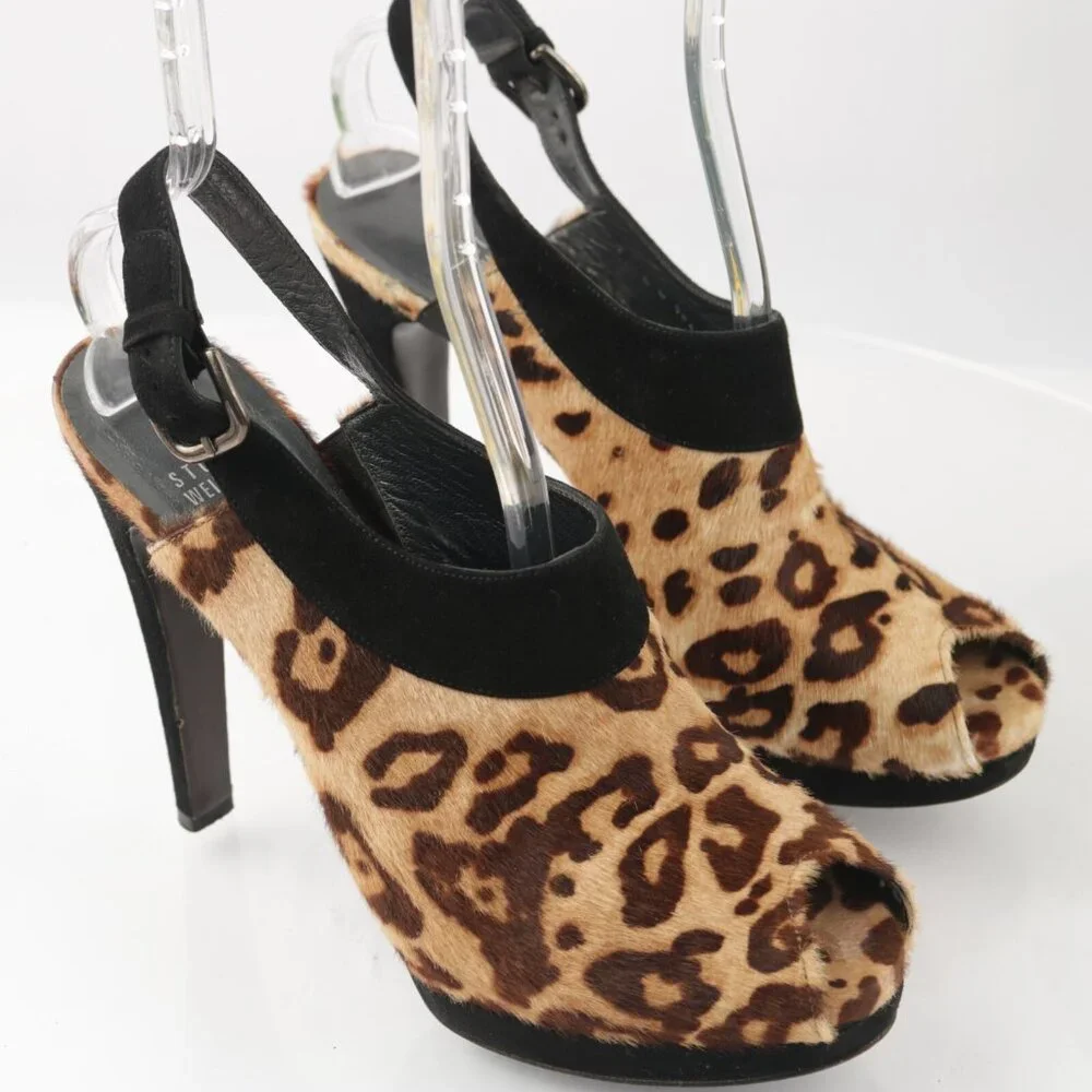 Stuart Weitzman Womens Pump Size‎ 10.5 Brown Calf Hair Slingback Platform Heel